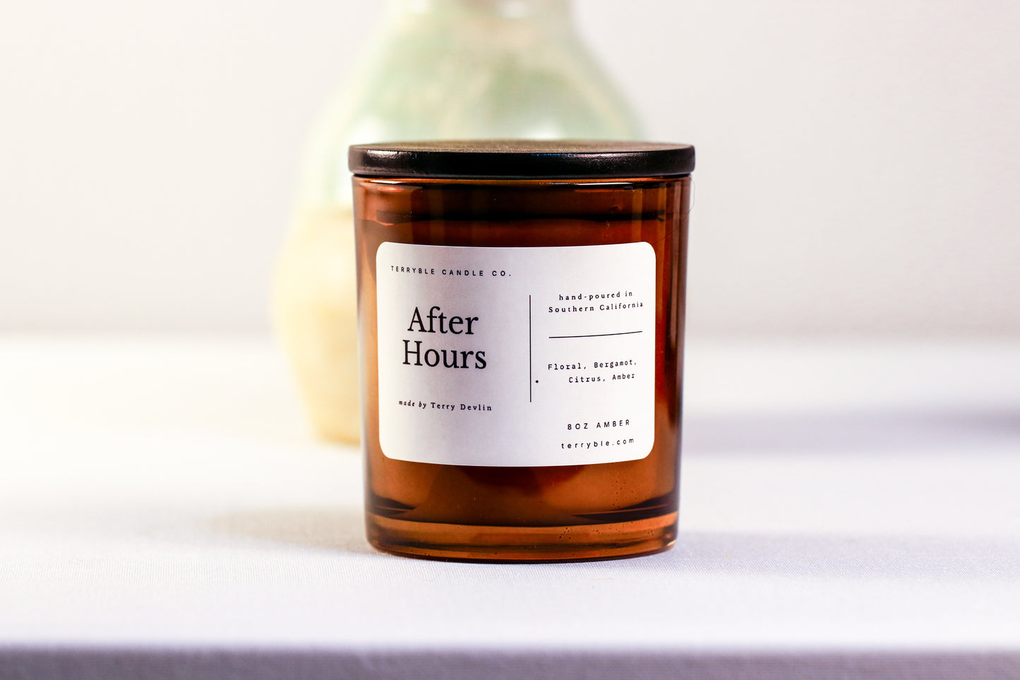 After Hours Candle– Warm Amber & Smoked Woods – 8 oz Amber