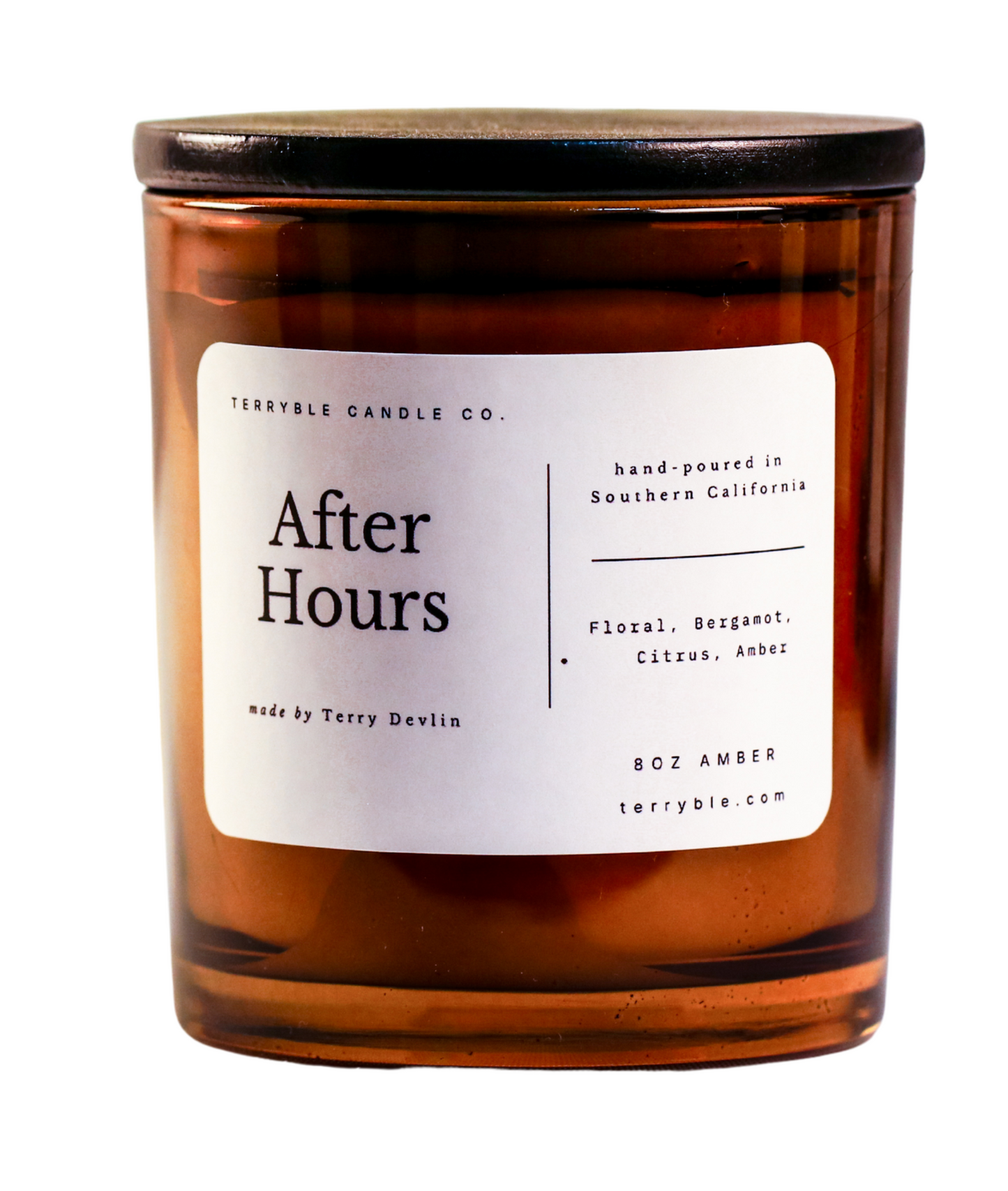 After Hours Candle– Warm Amber & Smoked Woods – 8 oz Amber