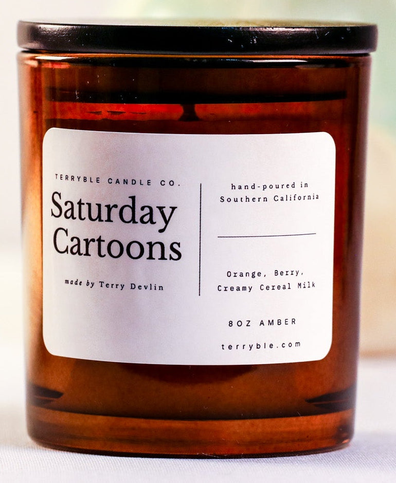 Saturday Cartoons Soy Candle – Citrus Cereal & Vanilla Milk – 8 oz Amber Jar