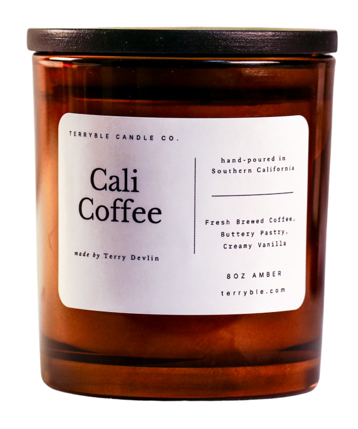 Cali Coffee Candle – Coffee & Vanilla Maple– 8 oz Amber Vessel