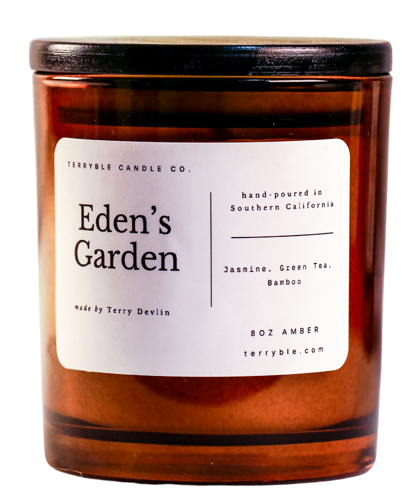 Eden’s Garden Soy Candle – Jasmine, Green Tea & Bamboo – 8 oz Amber Jar